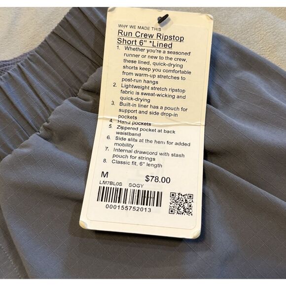 NEW LULULEMON MENS RUN CREW RIPSTOP 6" LINED SHORTS MEDIUM M RUN GYM SOGGY - Picture 8 of 8